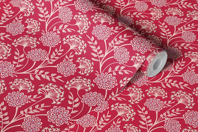 DANUBE Cottage Floral - Magenta Red - Smallwallpaper roll