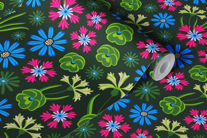 FLORIOGRAPHY - Colourful Green Floral - Largewallpaper roll