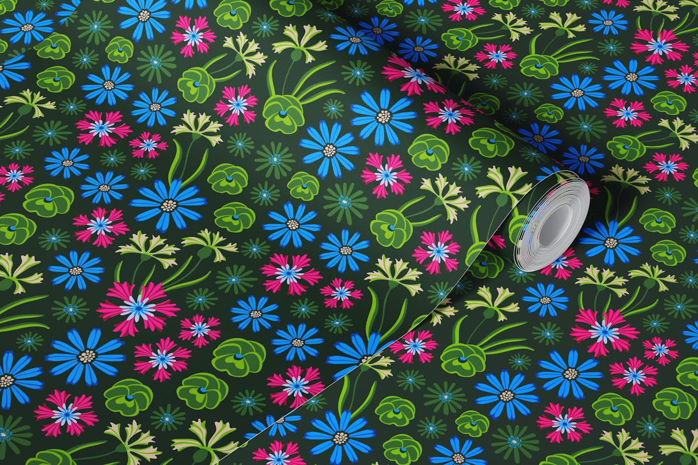 FLORIOGRAPHY - Colourful Green Floral - Small wallpaper roll