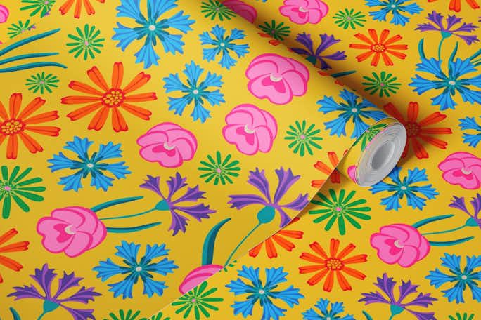 FLORIOGRAPHY Colourful Yellow Floral - Largewallpaper roll
