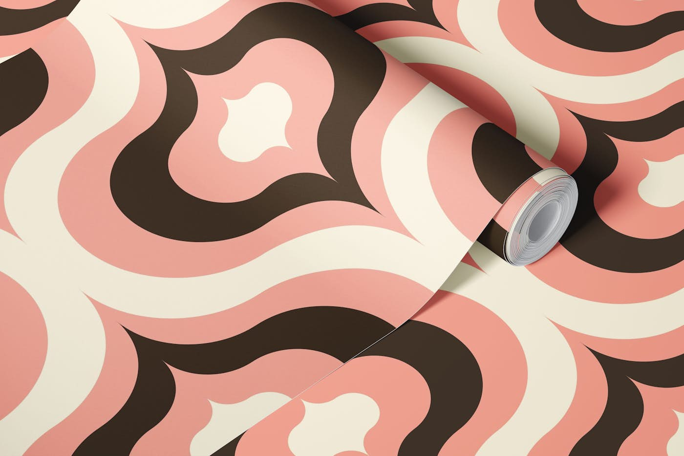 Abstract retro waves, coral pink (3034 A) wallpaper roll