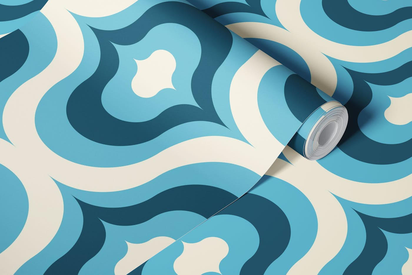 Abstract retro waves, blue (3034 B) wallpaper roll