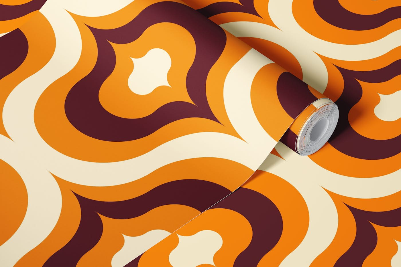 Abstract retro waves, orange (3034 C) wallpaper roll