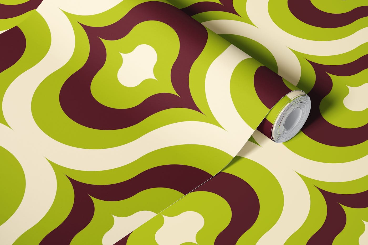 Abstract retro waves, green (3034 D) wallpaper roll