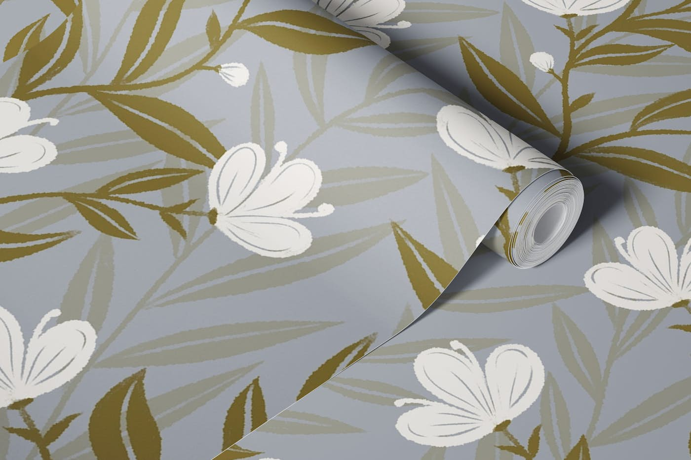 Peaceful Wildflowers in Gray Ivory Sage Green wallpaper roll