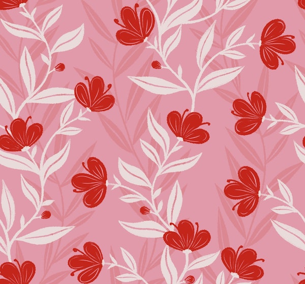 Bold Cute Flowers Pink Bright Red Ivory