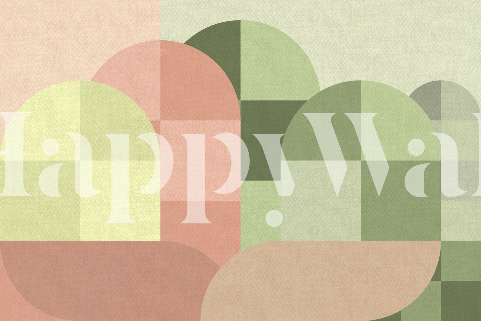 Mid-Century style wall mural with a pastel rainbow of geometric arches