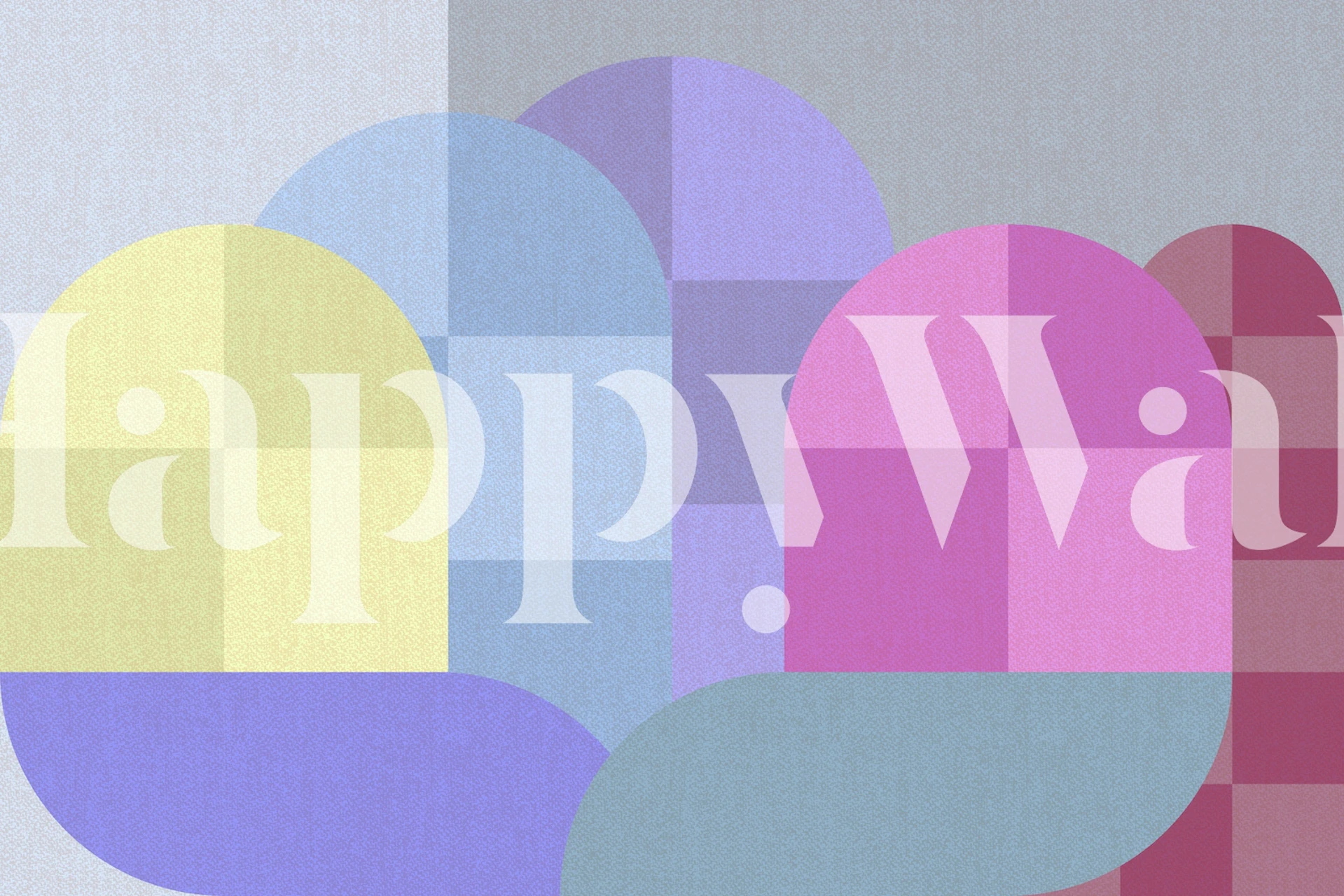 Colorful geometric shapes in pastel yellow, blue, pink, and purple wallpaper