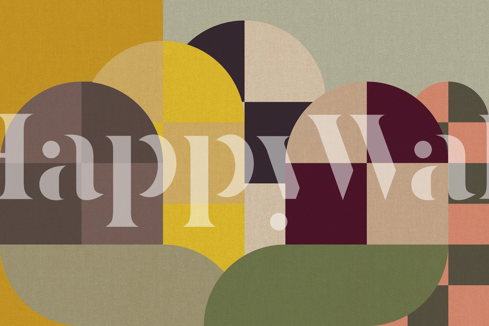 Vuosisadan puolivälin moderni geometrinen sateenkaariseinämaalaus, jossa on sekoitus lämpimiä ja viileitä sävyjä.