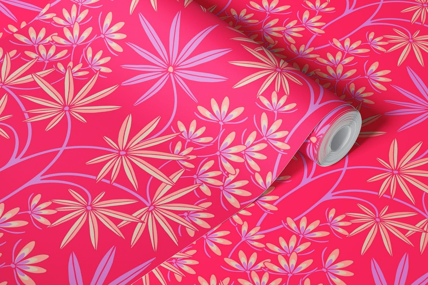 GLAMOUR Maximalist Floral Damask - Hot Pink wallpaper roll