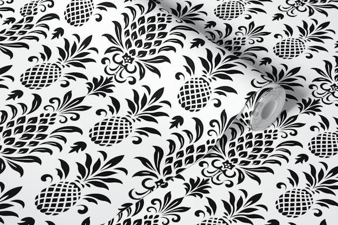 Modern Pineapple Chic Black On Whitewallpaper roll