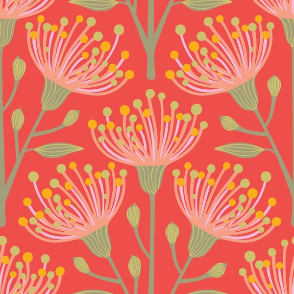 EUCALYPTUS Floral Botanical - Coral Orange