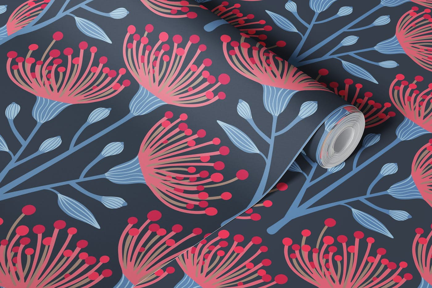 EUCALYPTUS Floral Botanical - Navy Blue wallpaper roll