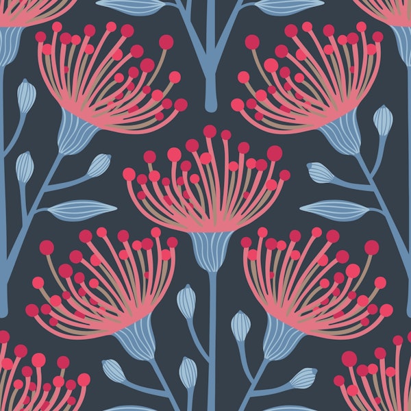 EUCALYPTUS Floral Botanical - Navy Blue