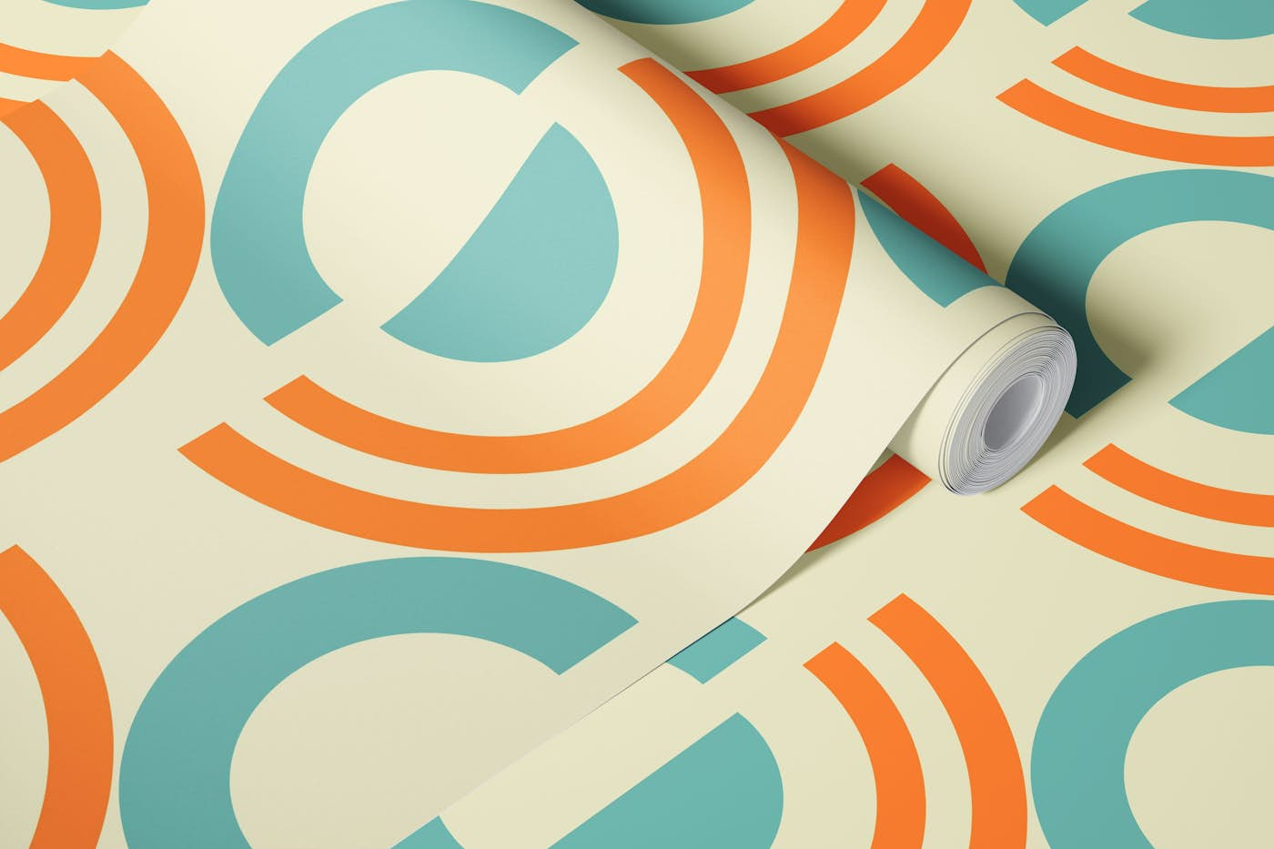 Mid-Century Circular Shapes - Orange Blue wallpaper roll