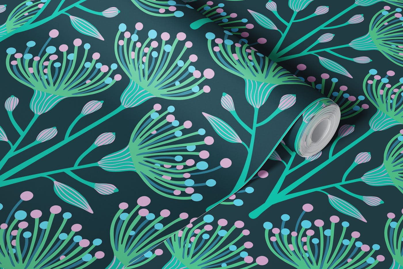 EUCALYPTUS Floral Botanical - Aqua Turquoise wallpaper roll