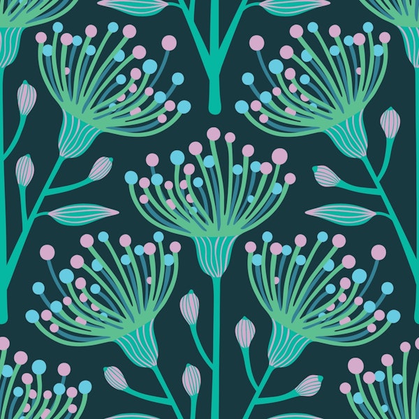 EUCALYPTUS Floral Botanical - Aqua Turquoise