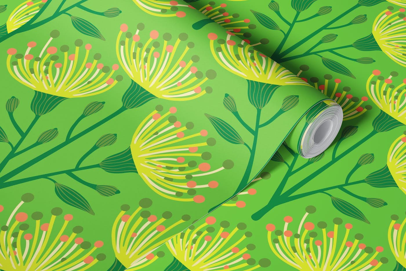 EUCALYPTUS Floral Botanical - Lime Green wallpaper roll