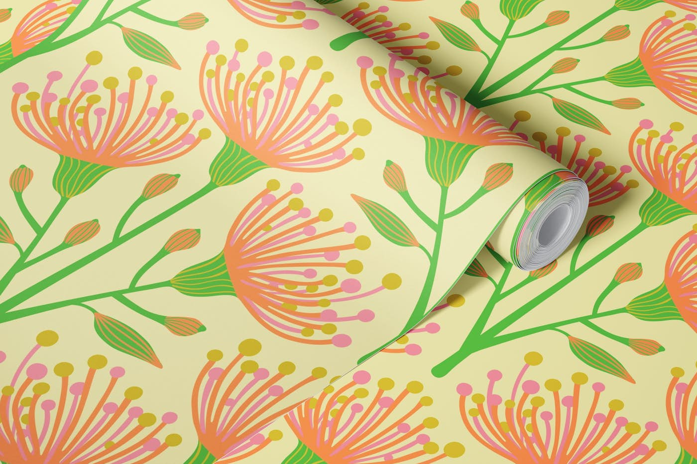 EUCALYPTUS Floral Botanical - Light Yellow wallpaper roll