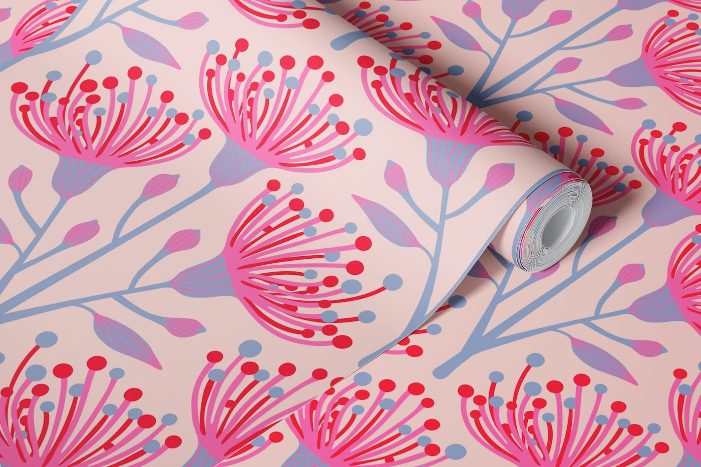 EUCALYPTUS Floral Botanical - Pink Red Purple wallpaper roll