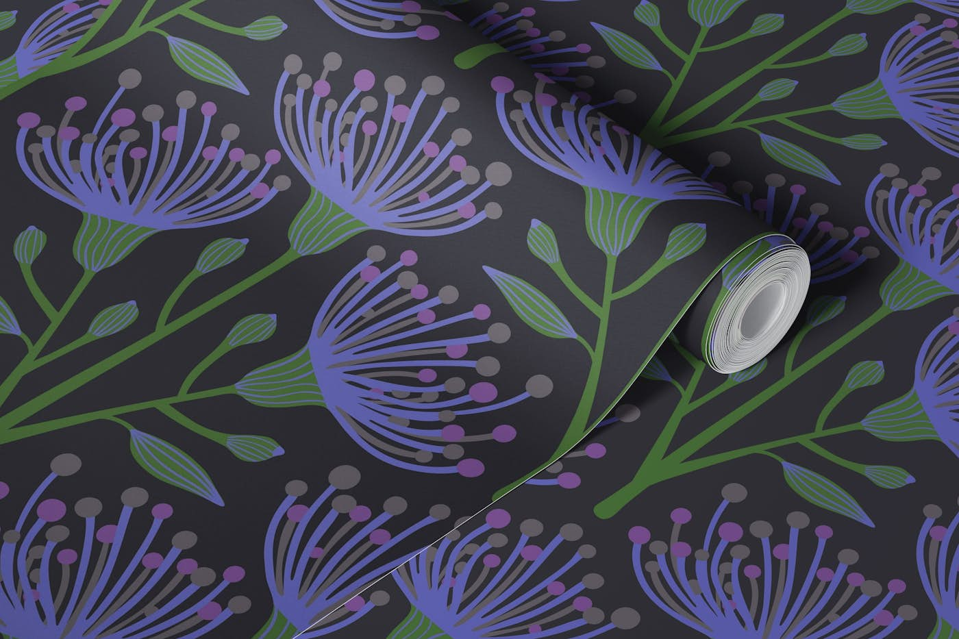 EUCALYPTUS Floral Botanical - Dark Purple wallpaper roll