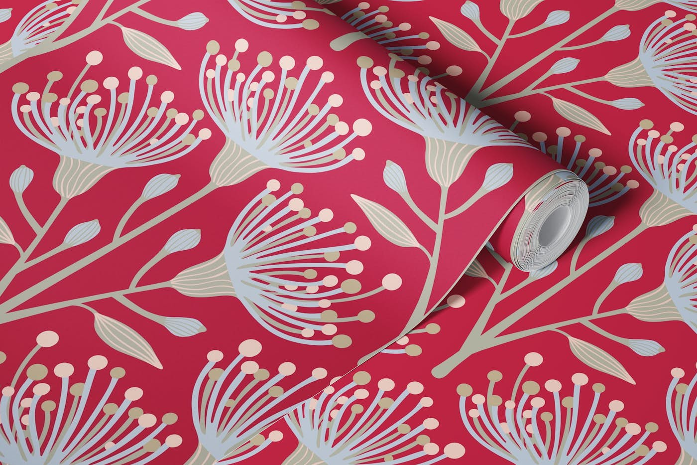 EUCALYPTUS Floral Botanical - Magenta Red wallpaper roll