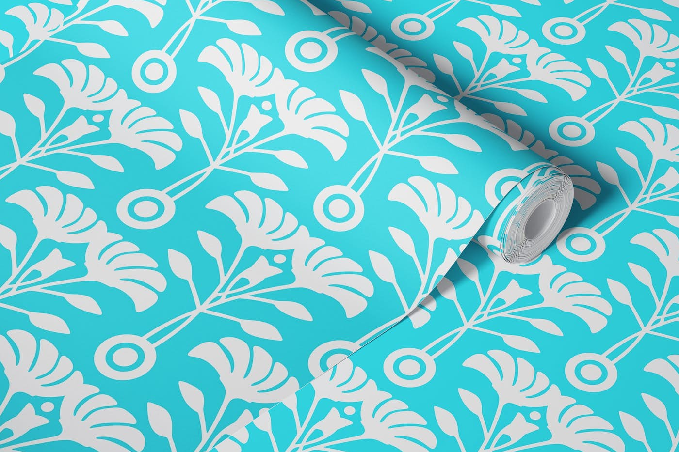 ART NOUVEAU Retro Mid-Century Floral - Blue wallpaper roll