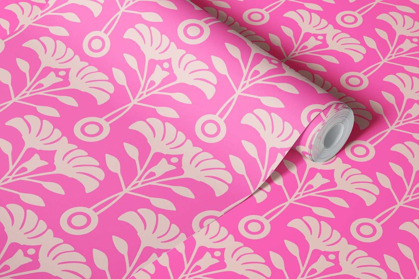 ART NOUVEAU Retro Mid-Century Floral - Pink wallpaper roll