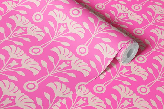 ART NOUVEAU Retro Mid-Century Floral - Pinkwallpaper roll
