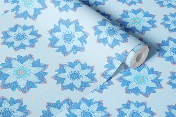 ENLIGHTENMENT Japanese Lotus Flowers in Bluewallpaper roll