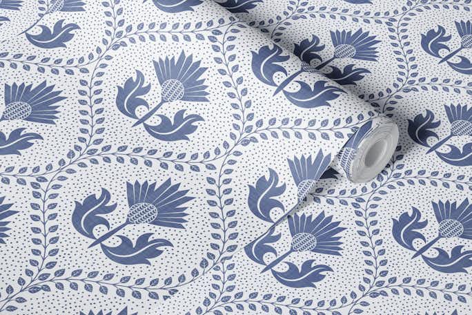French Country Vintage Floral Blue Whitewallpaper roll