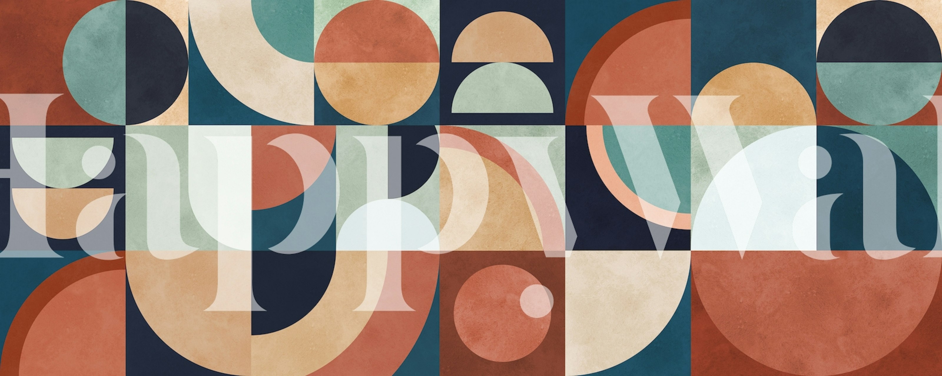 Geometric abstract shapes in earthy tones like rust, teal, and cream wallpaper