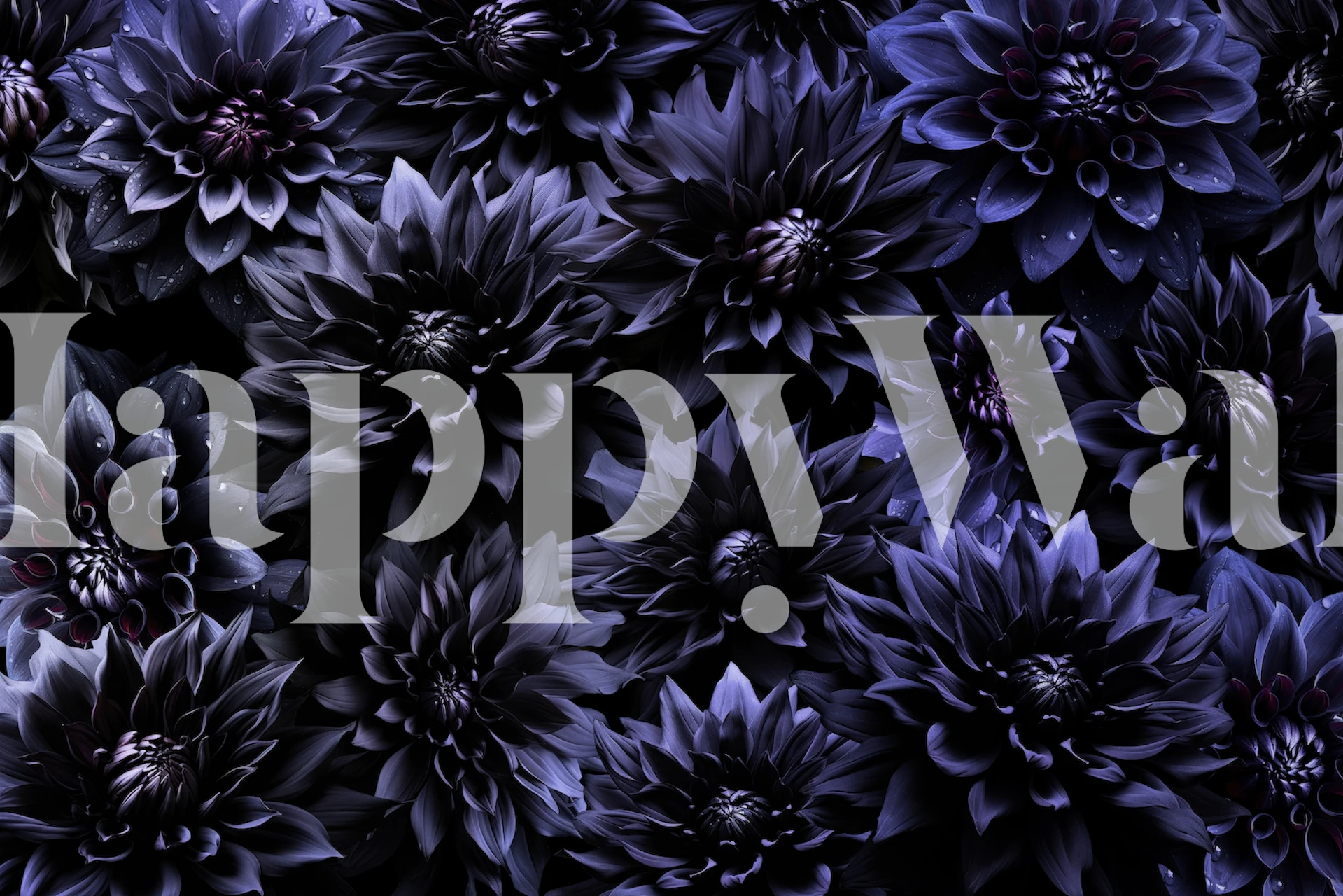 Dark purple flowers with dewdrops in a gothic style wallpaper