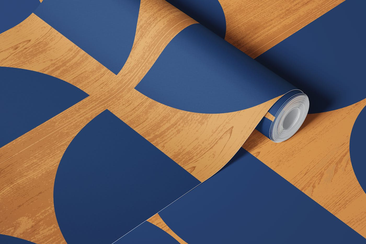 Navy Bauhaus Wood wallpaper roll