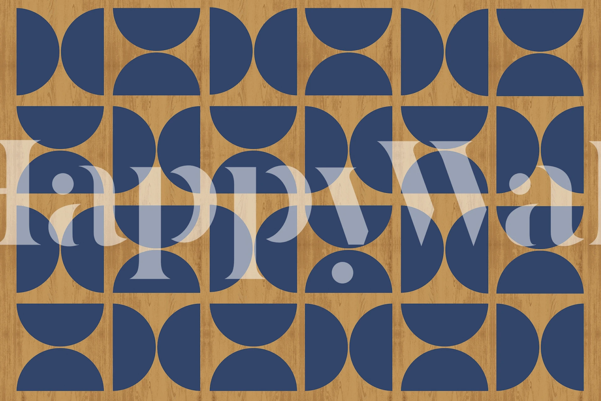 Navy Bauhaus Wood wallpaper in a room