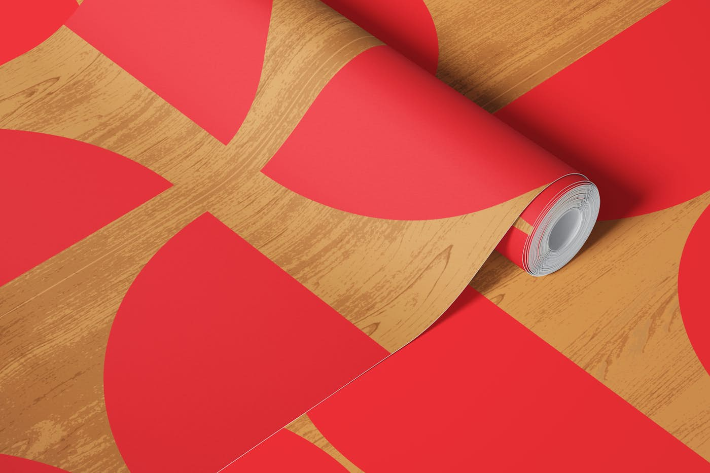 Red Bauhaus Wood wallpaper roll