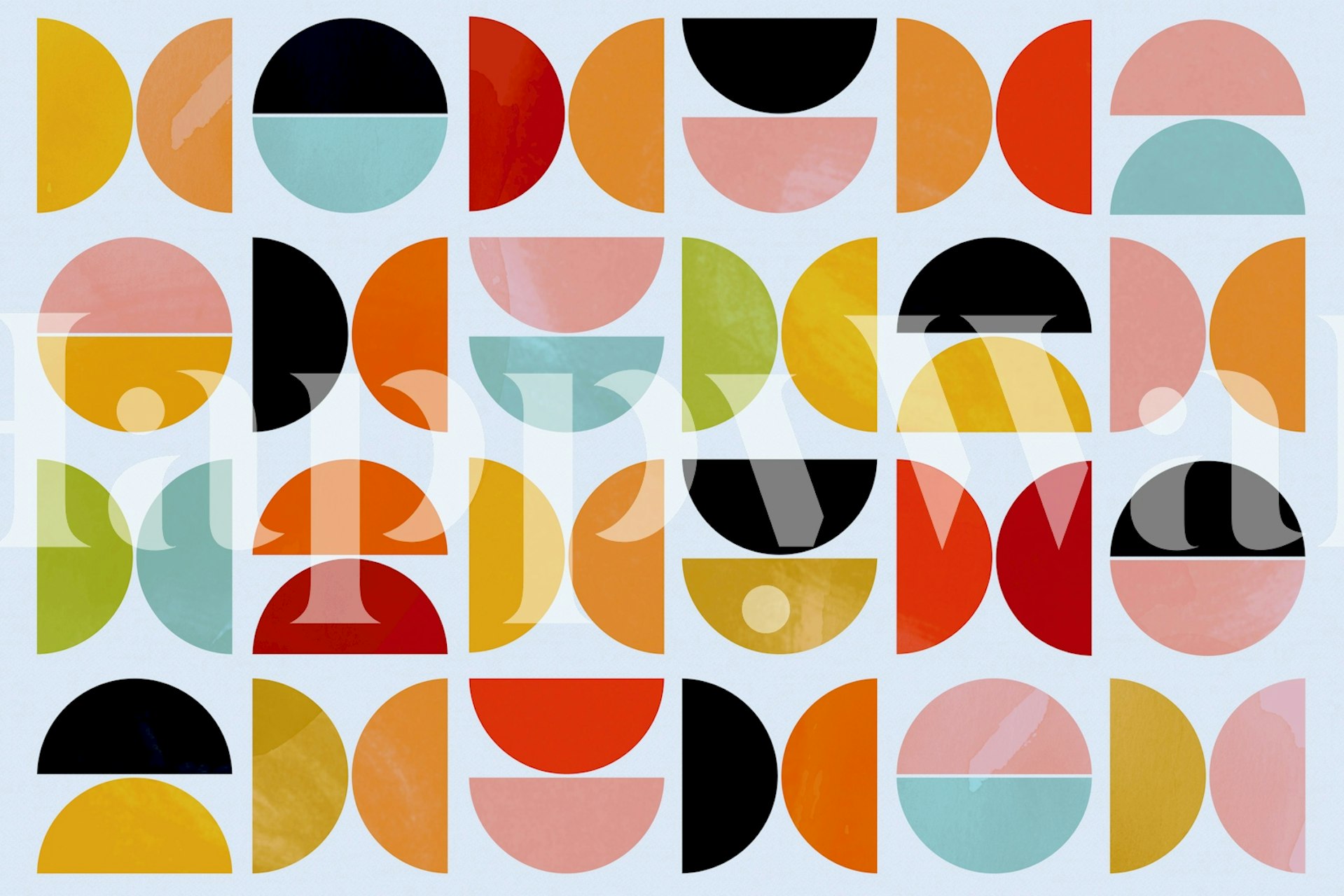 Żywe geometryczne kształty w projekcie fototapety inspirowanej Bauhausem.