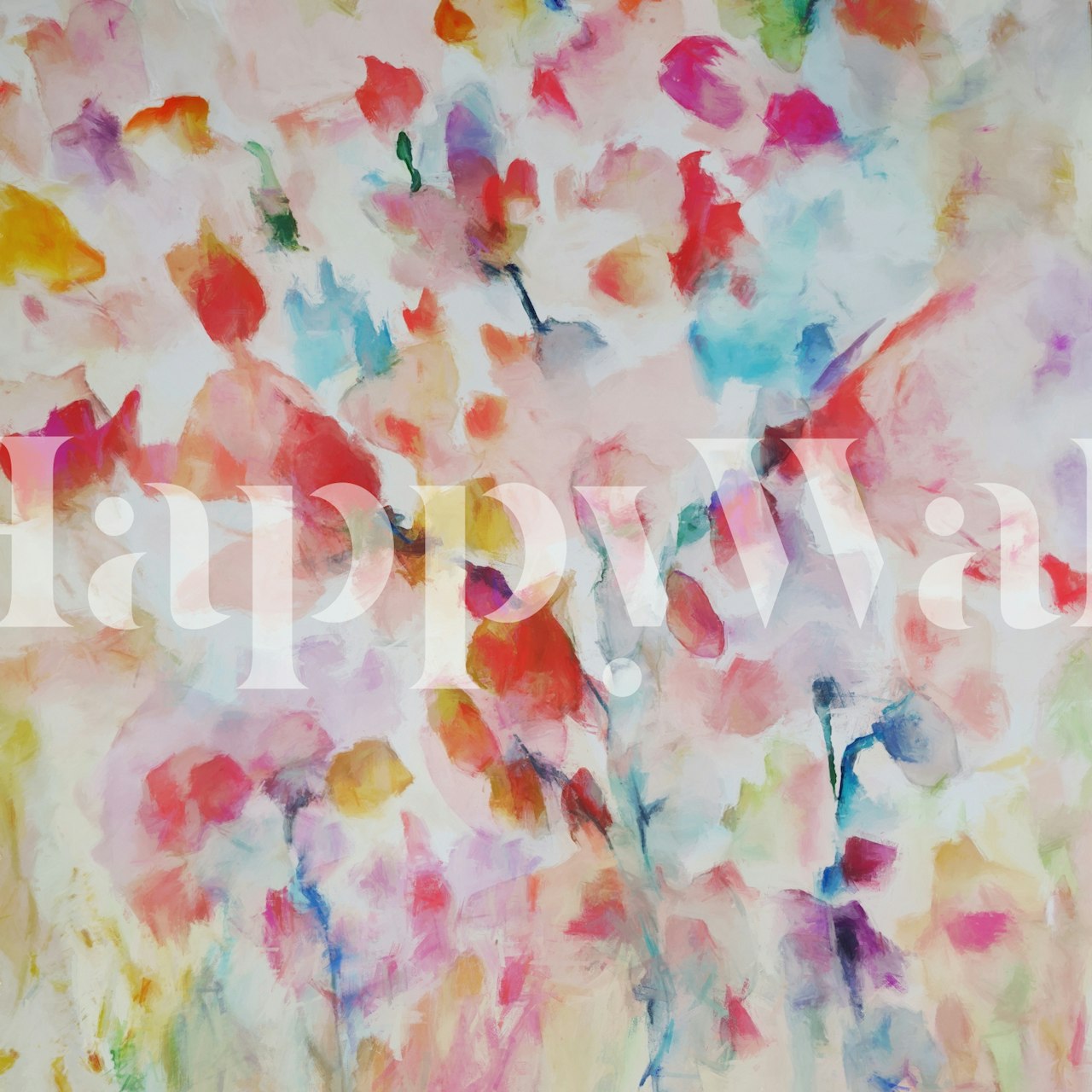 Colorful floral pattern with pink, yellow, and blue tones wallpaper