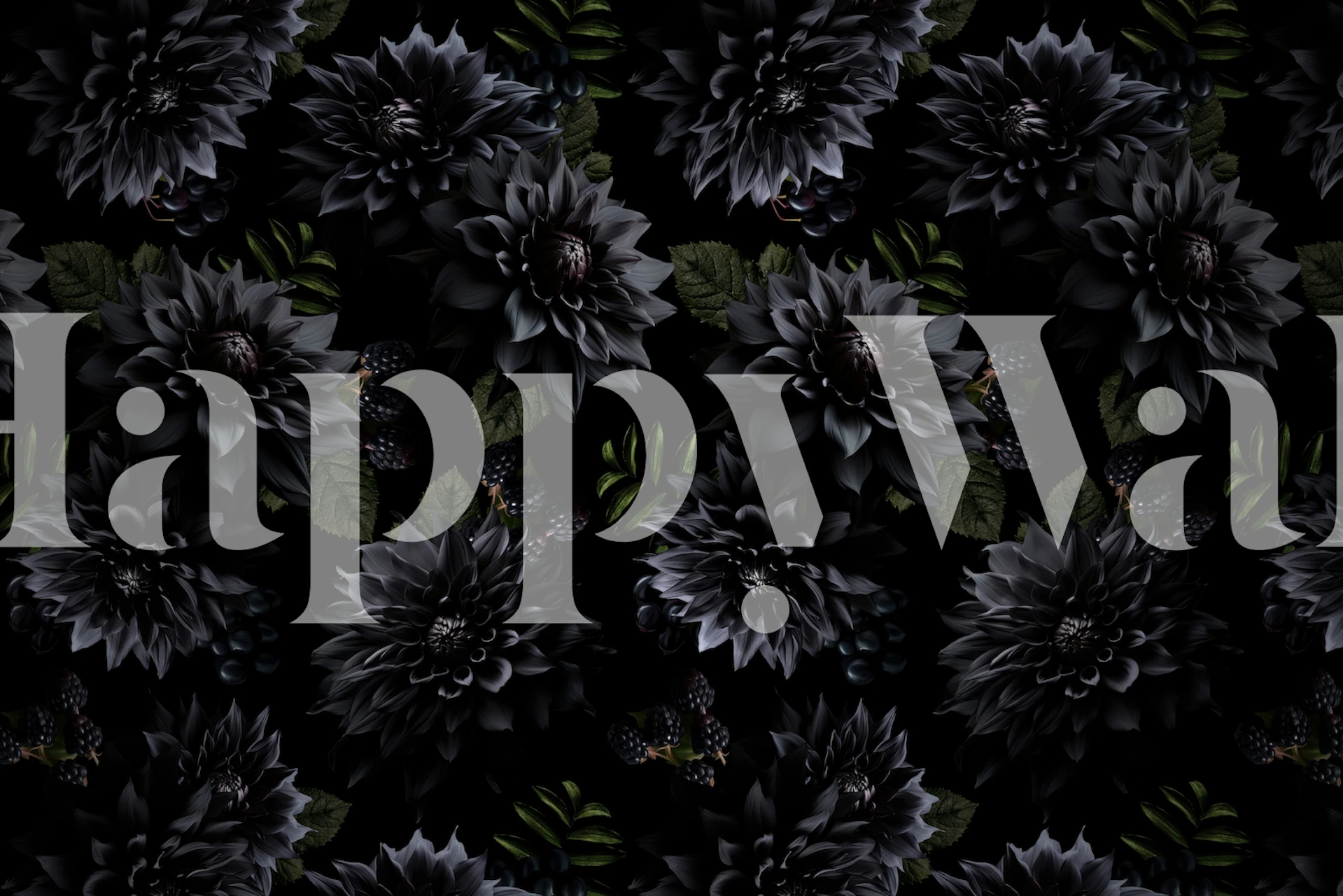 Black and grey gothic style floral pattern wall mural for a mysterious night garden ambiance