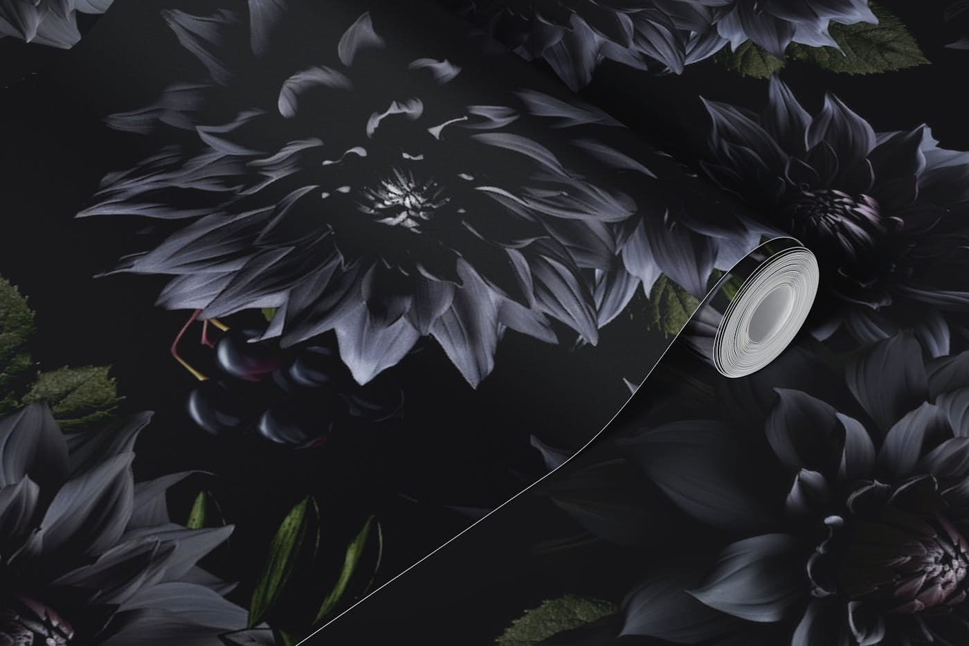 Black Mysterious Gothic Floral Night Garden wallpaper roll