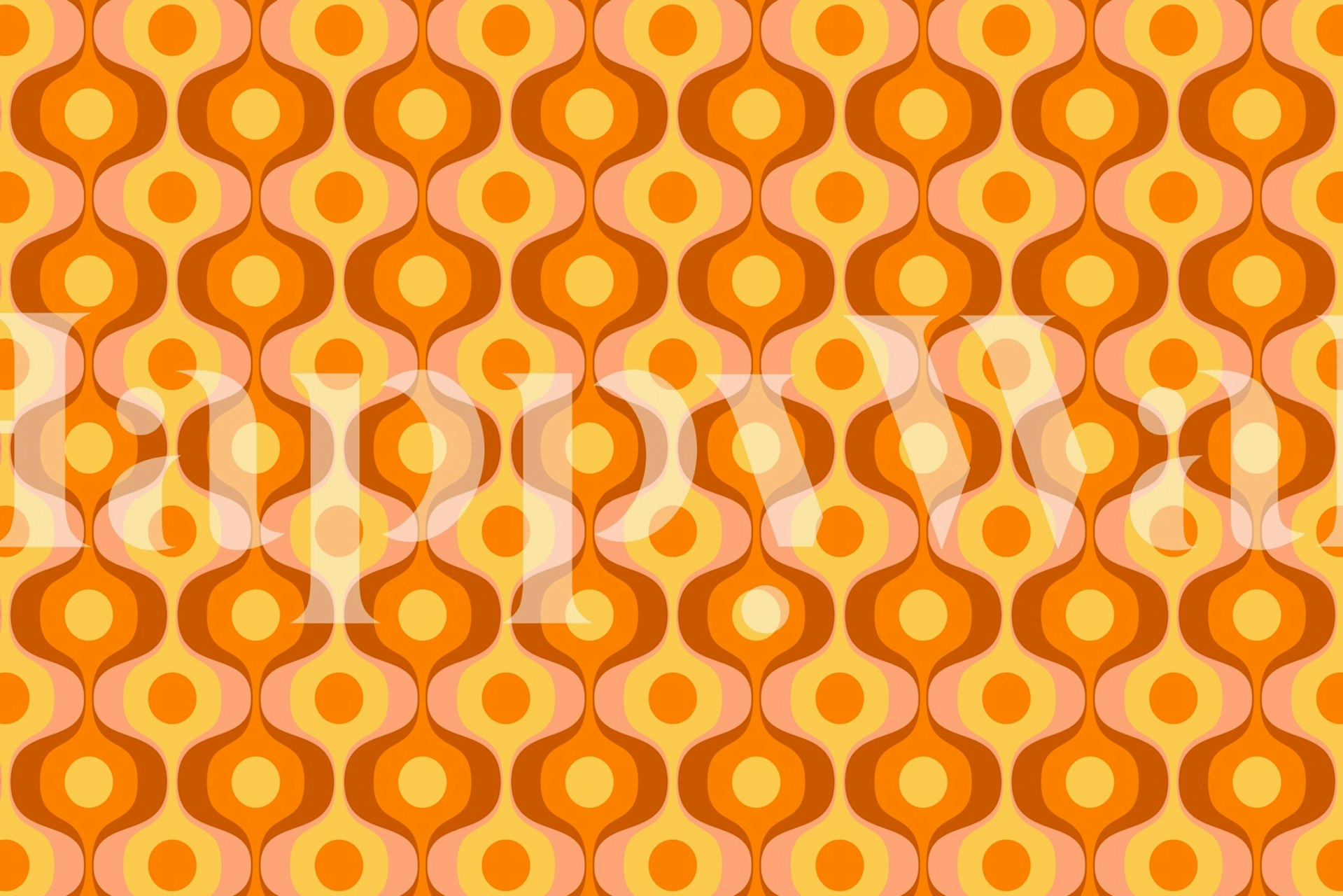 Curvy wave patterns in orange tones on retro wallpaper