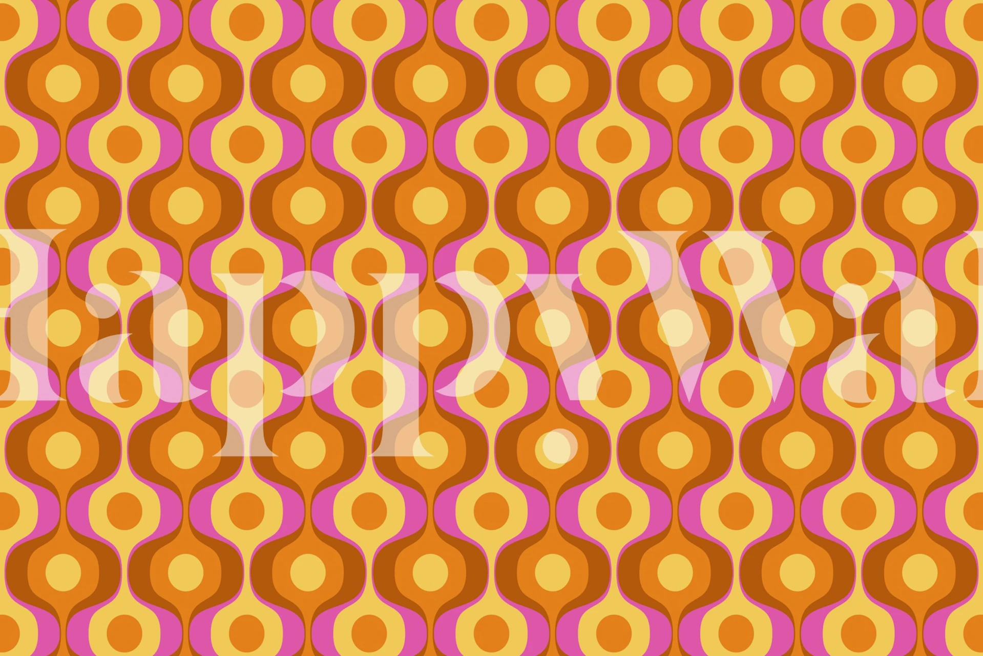 Keltainen mid-century curvy flow -tapettimuotoilu