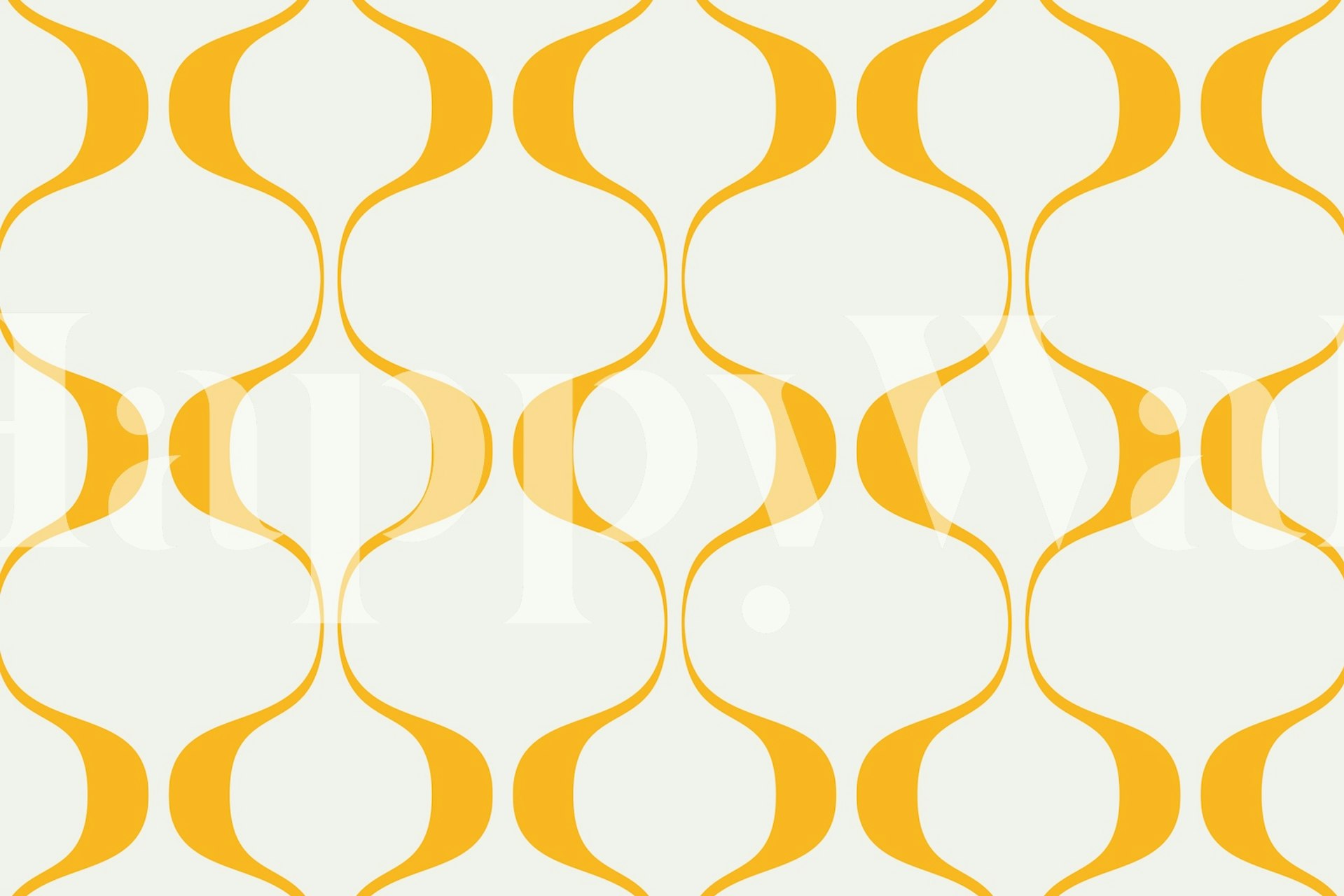 Keltainen ja valkoinen abstrakti geometrinen aaltokuvioinen seinämaalaus