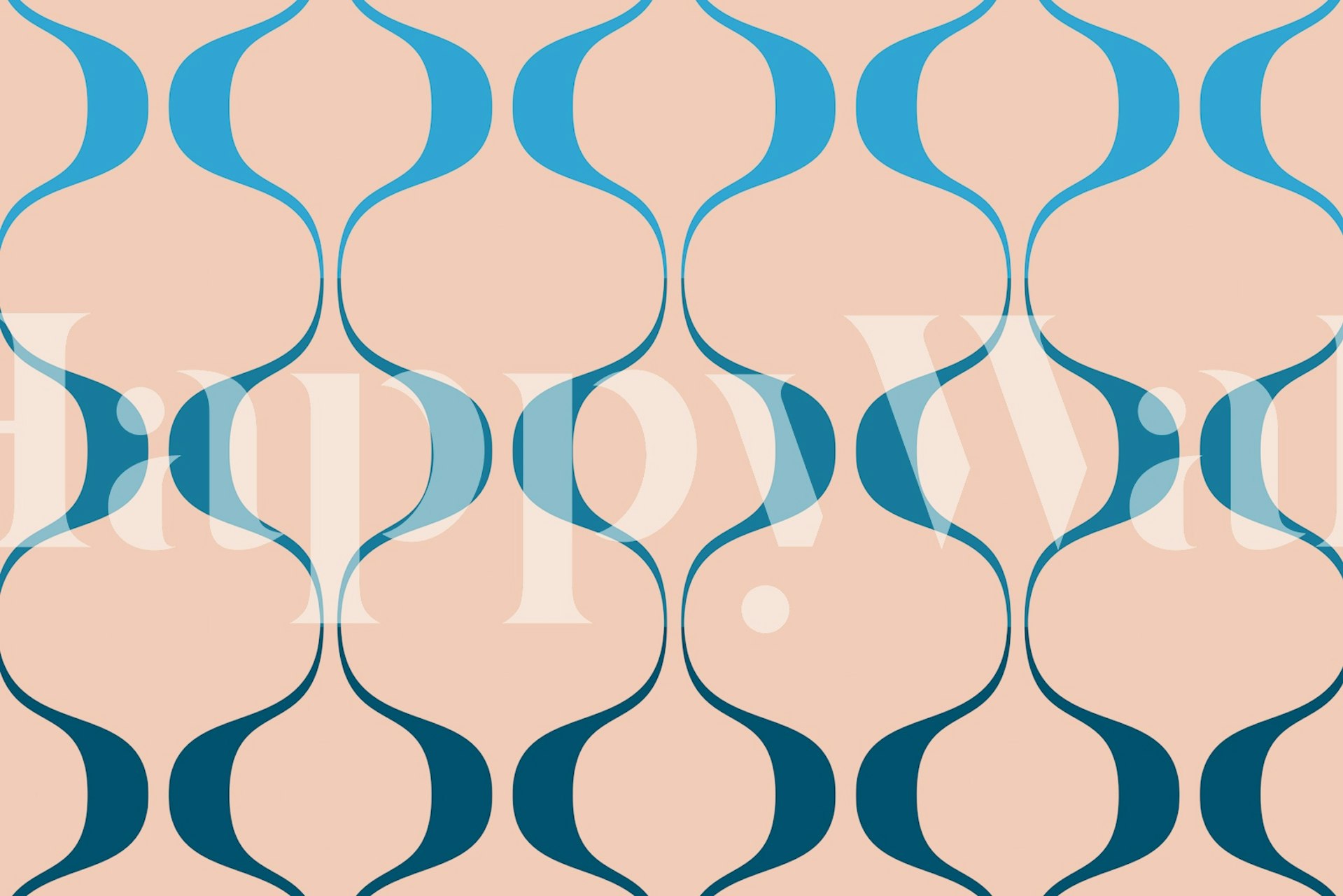 Geometric wave patterns in blue and pink on a beige background wallpaper