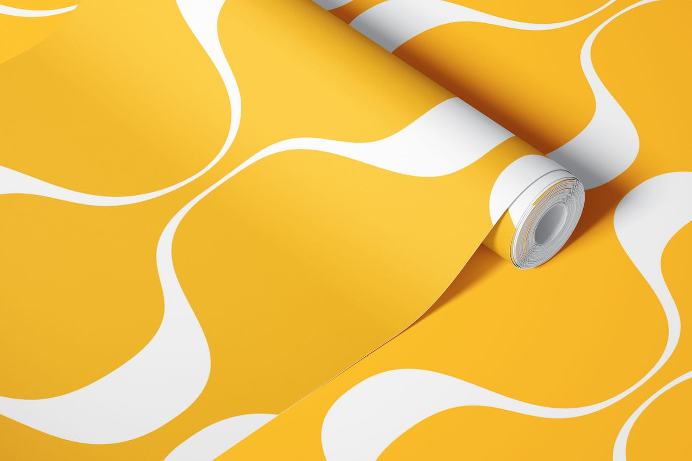 Mustard Retro Abstract Geo Waves wallpaper roll