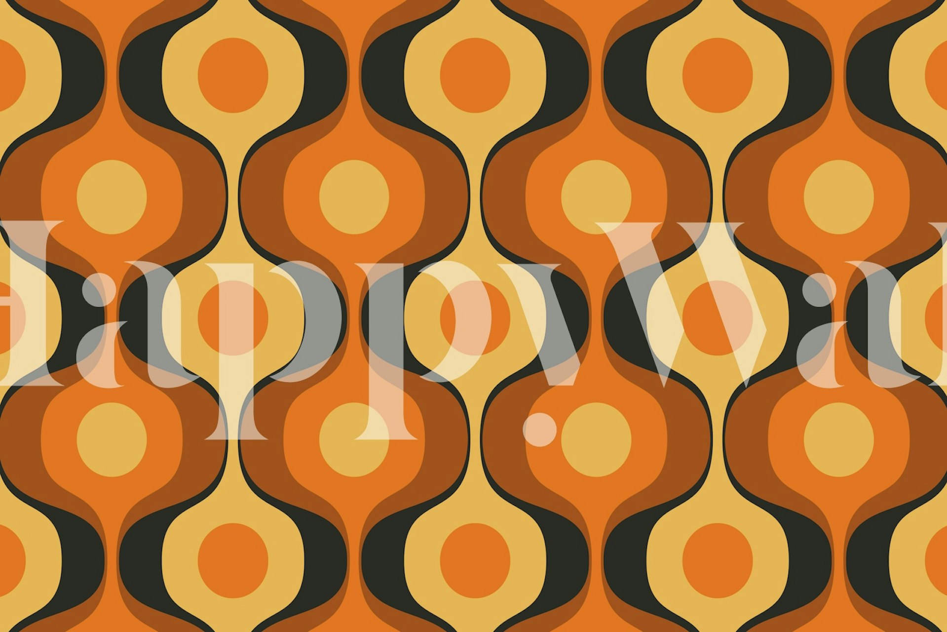Geometric wave pattern in orange, black, and cream colors wallpaper