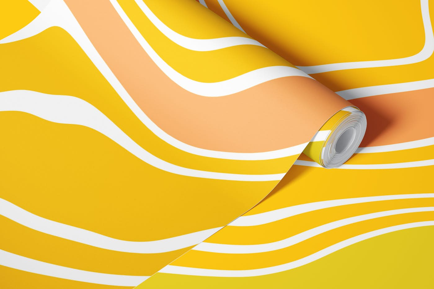 Yellow Retro Topography Map wallpaper roll