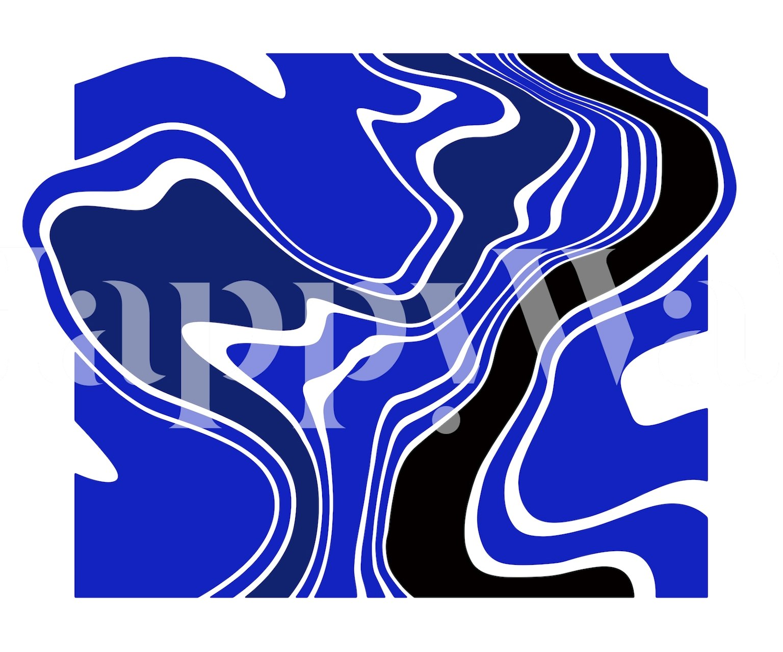 Vivid Retro Geo Abstraktní fototapeta s modrým a bílým vířícím geometrickým vzorem