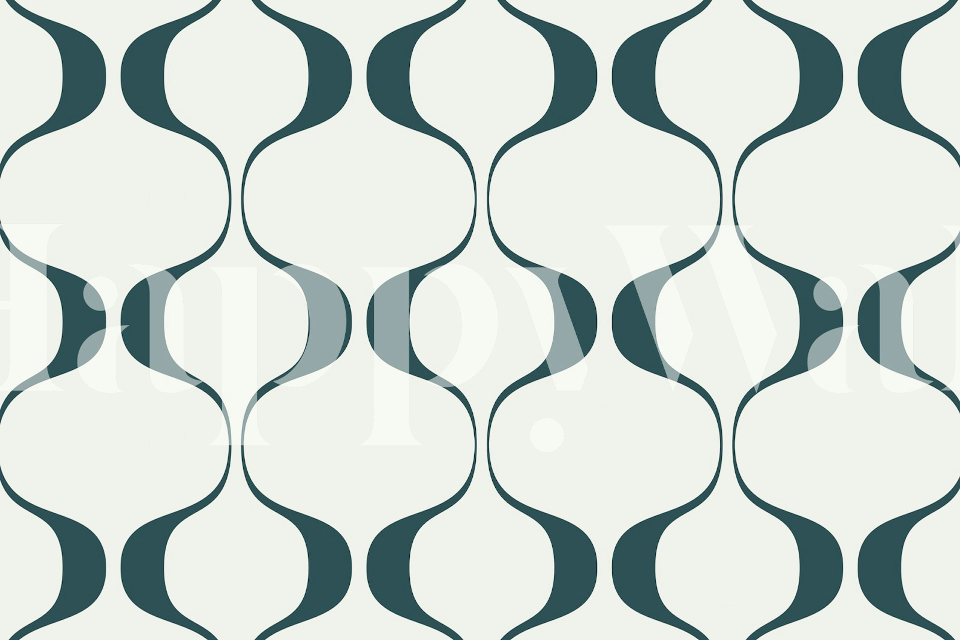 papel pintado Green Retro Geo Abstract Waves en una habitación