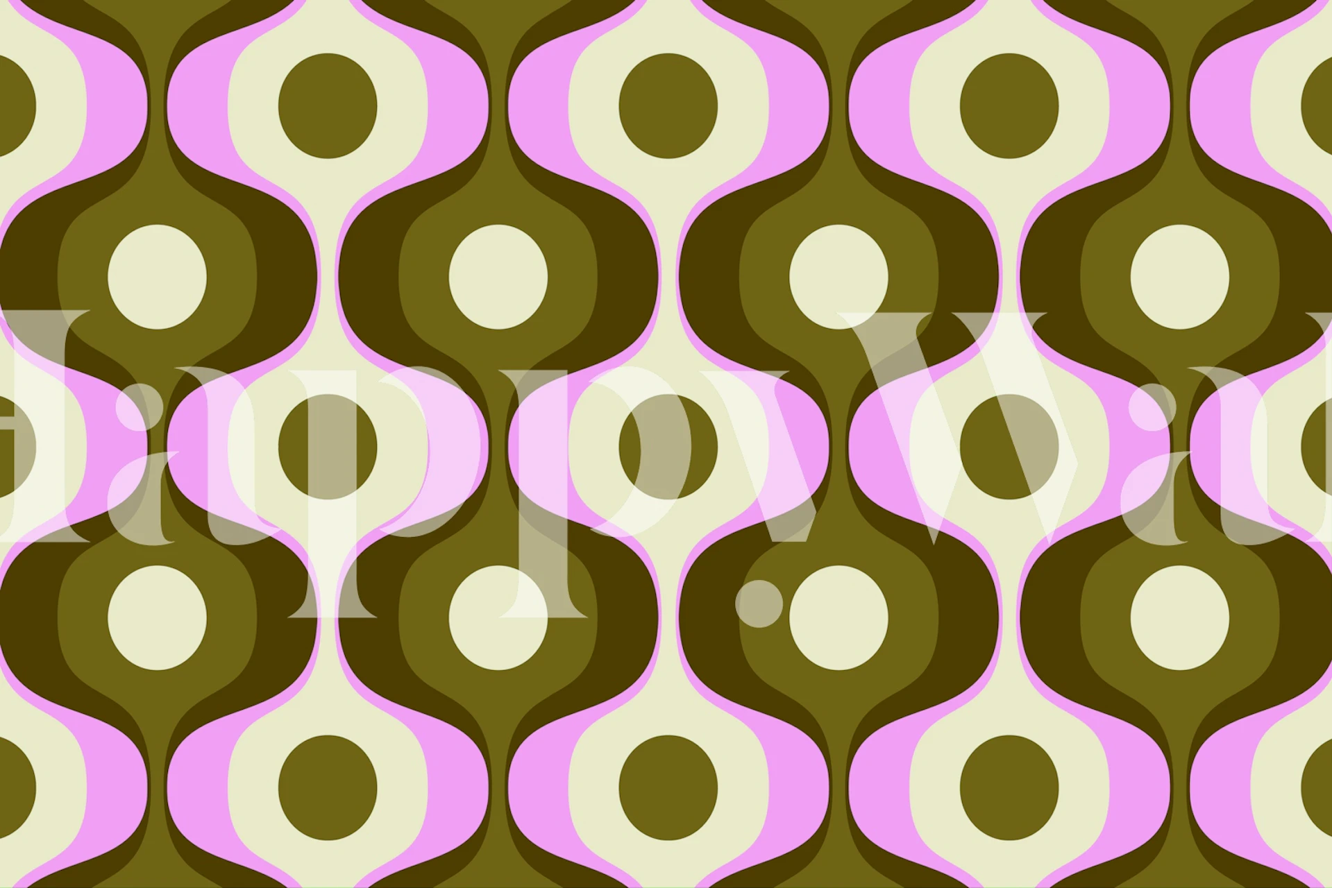 Retrotyylinen geometrinen kuviollinen seinämaalaus oliivin, lilan ja norsunluun sävyistä